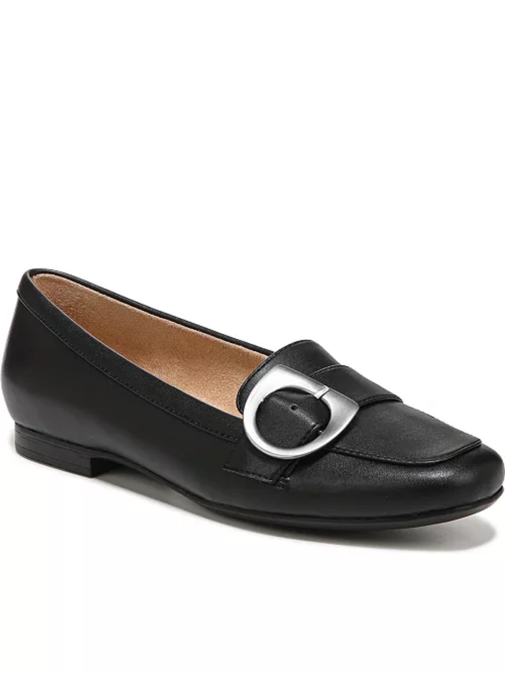 Naturalizer Black Faux Leather Loafer with Silver-Tone Buckle Accent